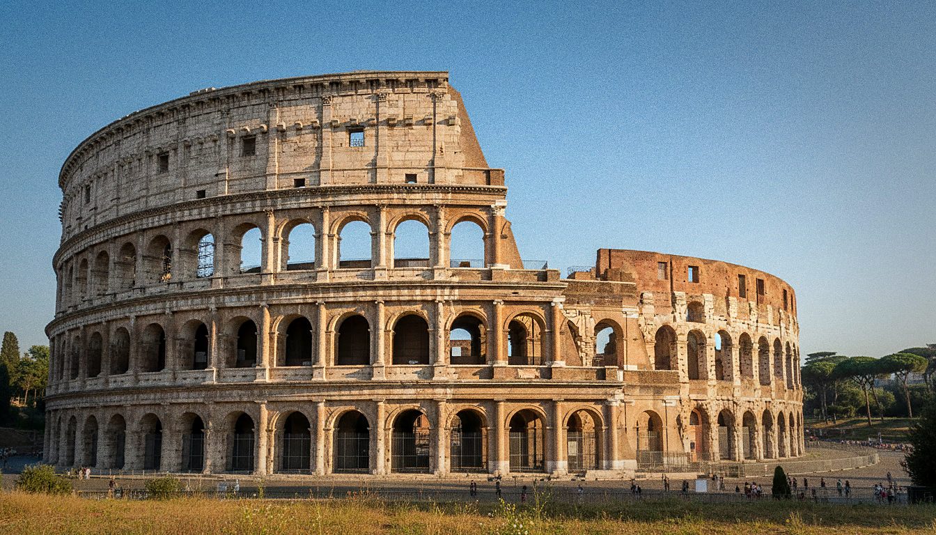 The exterior arches of the Colosseum in Rome under afternoon light